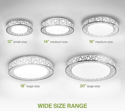 ASD 16 Inch LED Flush Mount Ceiling Light Fixture for Bedroom, 28W 1752LM 5CCT 2700K-5000K, Dimmable Lights, Dining, Living Room, Kitchen Lamps, Modern Home Lighting Fixtures, Nickel, ETL, 4 Pack