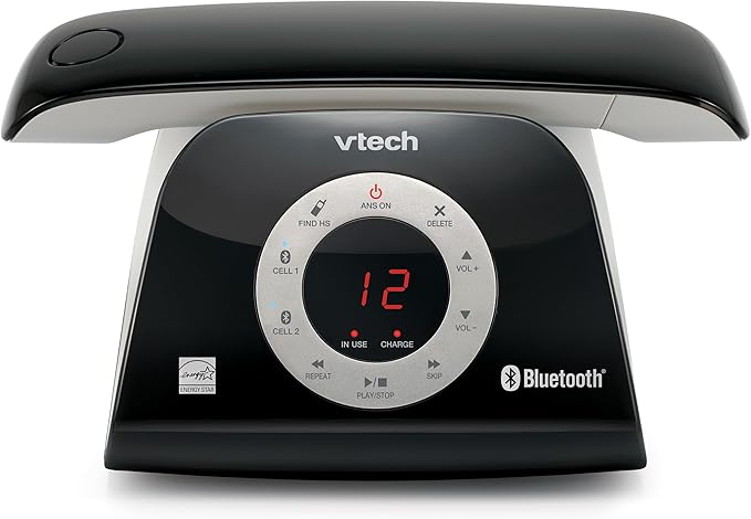 VTech VS122 DECT 6.0 Retro Design Cordless Phone with Answering System, Smart Call Blocker and Bluetooth Connect to Cell Full-Duplex Speakerphone Landline Phone for Home Office