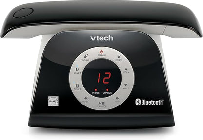 VTech VS122 DECT 6.0 Retro Design Cordless Phone with Answering System, Smart Call Blocker and Bluetooth Connect to Cell Full-Duplex Speakerphone Landline Phone for Home Office