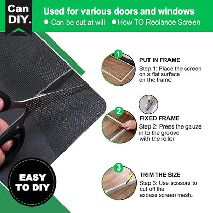 QWR Pet Proof Window Screen Replacement,39''x 360'' Heavy Duty High Hardness Vinyl Coated Wire-Like Mesh,Cat Resistant Screen Mesh for Sliding Door,Patio,Windows(Rolled Package Without Tool Kit)