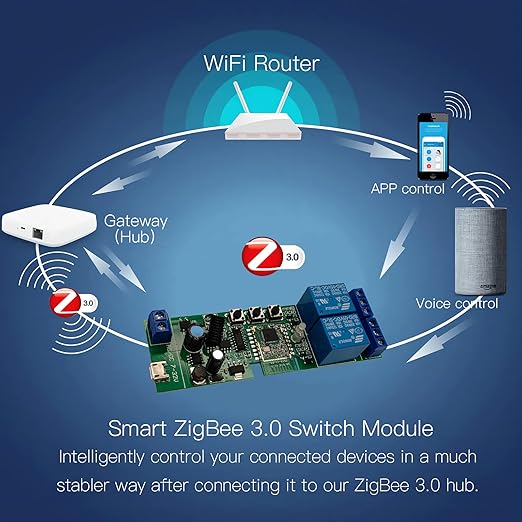Jane Eyre Tuya Smart ZigBee 2 Channel Smart Relay with 433 RF Remote Control USB5V DC7-32V Instantaneous/Self-Lock Switch for Use with Alexa Google Home (Requires ZigBee Hub)