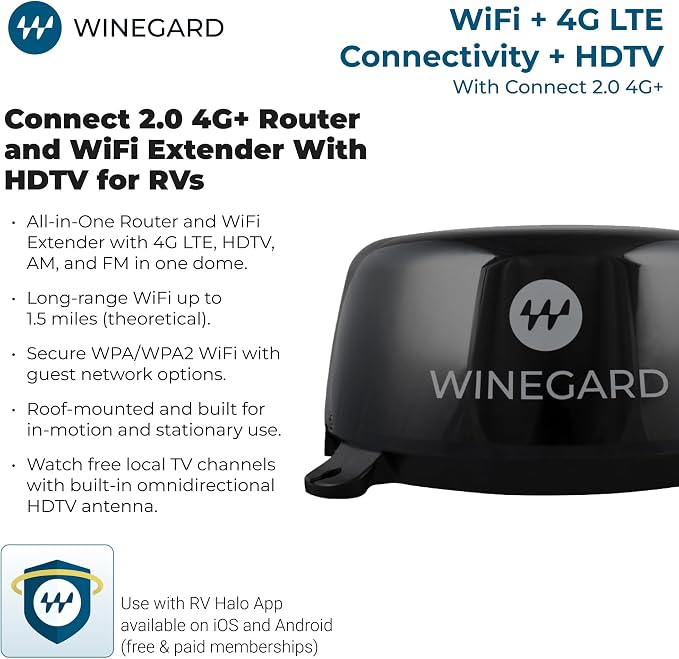 Winegard Connect 2.0 4G+ WF2-95B – Outdoor 4G LTE Router, Wi-Fi Booster & HDTV/AM-FM Antenna, Long-Range Wi-Fi