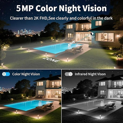 2026 Upgraded Wireless Security Camera, 5MP WiFi Battery Powered Camera for Home Security with AI Motion Detection, Spotlight, 2-Way Talk, Siren, IP65, Cloud&Up to 256G SD Storage( A sd Card Included)