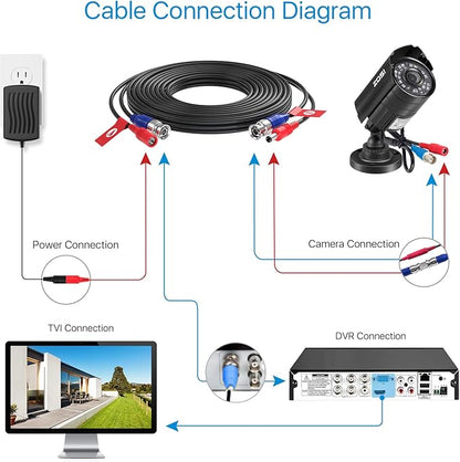 ZOSI 2 Pack 16ft 2-in-1 BNC Video Power Cables, 5M bnc Extension CCTV Wire Cord for Security Camera dvr Surveillance System (Black, with BNC RCA Connector)