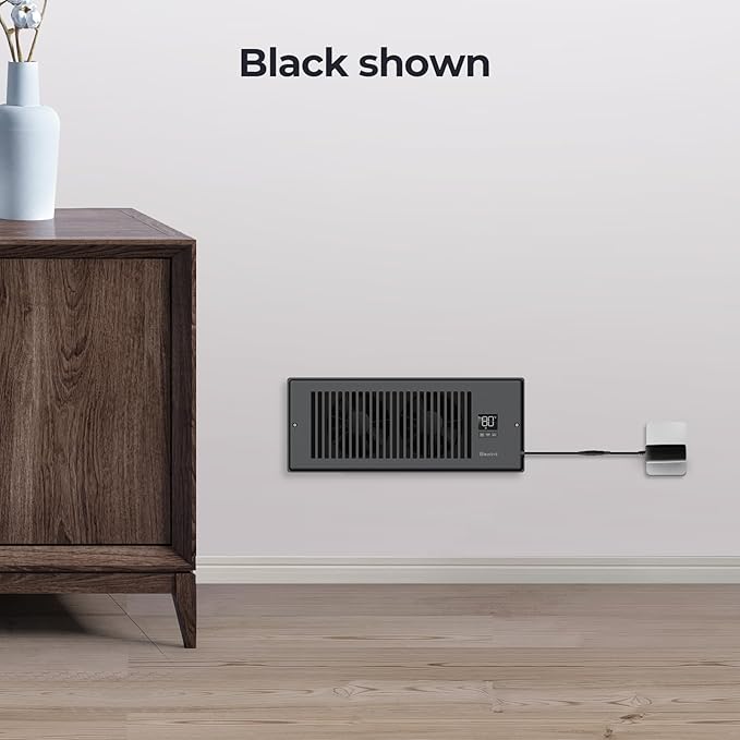 BIOWIND Quiet Register Booster Fan Fits 4" x 12" Register Holes, 10-Speed Smart Heating Cooling AC Vent Fan with Remote Control and Thermostat Control - Black