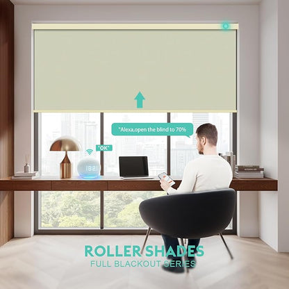 Motorized Blinds with Remote, Blackout Smart Automatic Electric Blinds for Indoor Windows, Cordless Motorized Roller Shades with Custom Size（Golden Shade）