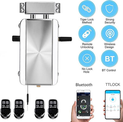 Electronic Deadbolt Door Lock, High Quality Anti-Theft Remote Deadbolt Door Lock Zinc Alloy Remote Lock for Door with 4 Remote Control for Home Office - Remotes/TTLock/Bluetooth Unlocking