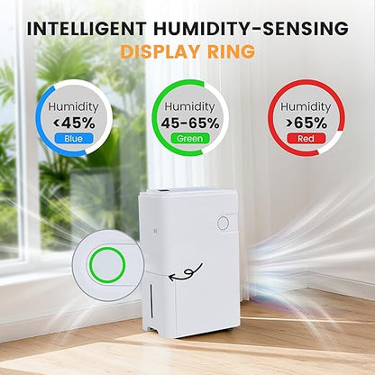 80Pints Dehumidifier with Drain Hose, 5,500 Sq.Ft Dehumidifier for Basement, 5L/1.32 Gallon Tank, Energy Star Cert. 42dB, Humidity Display Ring, Humidity Remover for Home, Bedroom & Bathroom