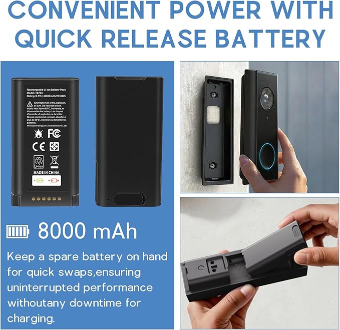 1 Pack Battery Replacement for eufy Security Video Doorbell E340 Rechargeable Lithium-ion Backup Battery with Type-C Charge Cable Upgraded 7000mAh Capacity