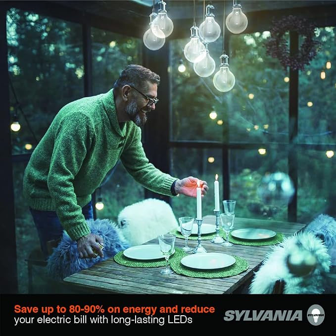 Sylvania G25 Clear Globe LED White Filament Bulb, 5W, Dimmable, 500 LMS, Medium Base, 2700K, Soft White - 2 Pack (42176)