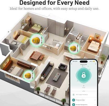 UMIKSMART Fingerprint Door Knob Lock, Smart Keyless Entry Door Knob with Tuya App Control & Auto-Lock, Backup Key, Easy Install for Home, Apartment, Office, Yellow