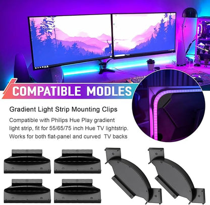 Upgraded Brackets Set for Philips Hue Play Gradient Light Strip, LED Light Strip Mounting Clips Kit with Strong 3M Adhesive, Compatible with 55" 65" 75" Hue TV Lightstrip 6 PCS Holder Set