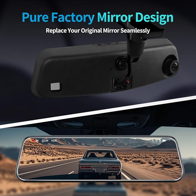 KCV 4K Mirror Dash Cam for Ford Bronco (Non-Sport Model) 2021–2025, Front 4K + Rear 1080P Camera, Integrated Replacement OEM Look, Plug & Play, Includes Free 64GB Card