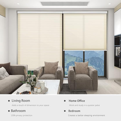 Changshade Cordless Cellular Shades Light Filtering Custom Size, Honeycomb Door Indoor Window Blinds 1.5 inch Cell Easy Install for Home, Office, Living Room, Bedroom, Bathroom, Nursey, Beige