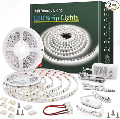 Led Strip Lights 65.6ft White Dimmable Led Light Strip Flexible Rope Lights Kits with 24v Etl Power Supply, Adhesive Clips, Dimmer Switch and Connectors for Indoor Decor