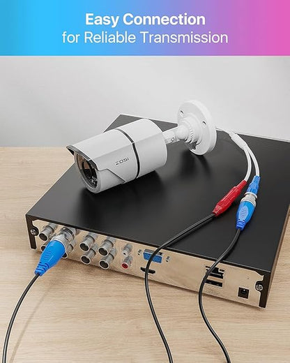 ZOSI 100ft(30M) All-in-One CCTV Video Power Cables,BNC Extension Security Wire Cord for 2MP,1080P,960H,960P,720P Video Surveillance Camera DVR System with BNC RCA Connector