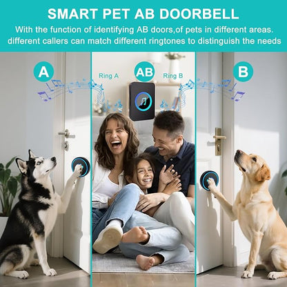 Dog Door Bell for Potty Training, Smart Wireless Doggie Doorbell to Go Outside, 1000 Feet Long Range with IP65 Waterproof Super-Light Touch Button, 60 Melodies & Adjustable Volume (Black)