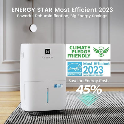 Kesnos 120 Pints Energy Star Dehumidifier for Basement & Home with Drain Hose, Front LED Display and 1.06 Gal Water Tank, Ideal for Large Room up to 6,500 Sq. Ft., Auto Defrost, Timer