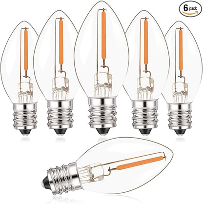 C7 LED E12 Candelabra Bulbs 0.5W (5 6 7W Equivalent), 2700K Warm White Clear Glass Night Light Bulb, 50 Lumens Small Edison Candle Bulbs for Chandelier, Salt Lamp, Window Candle, Appliance, 6 Pack