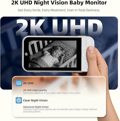 Ellie Pro Baby Monitor with 2 Cameras,5'' IPS 2K UHD Resolution,6000mAh Battery, Remote Pan-Tilt-5X Zoom, 2-Way Talk,No WiFi, Night Vision, Virtual Fence and 1000ft Range