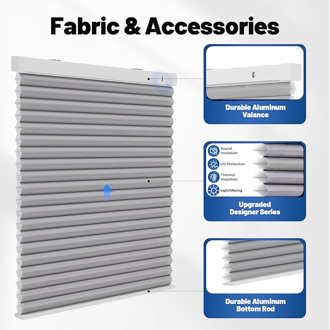 Motorized Cellular Shades with Remote, Light Filtering Smart Cellular Shades Compatible with Alexa, Honeycomb Window Blinds for Bedroom Home Office, Custom Size, Half Shading Grey