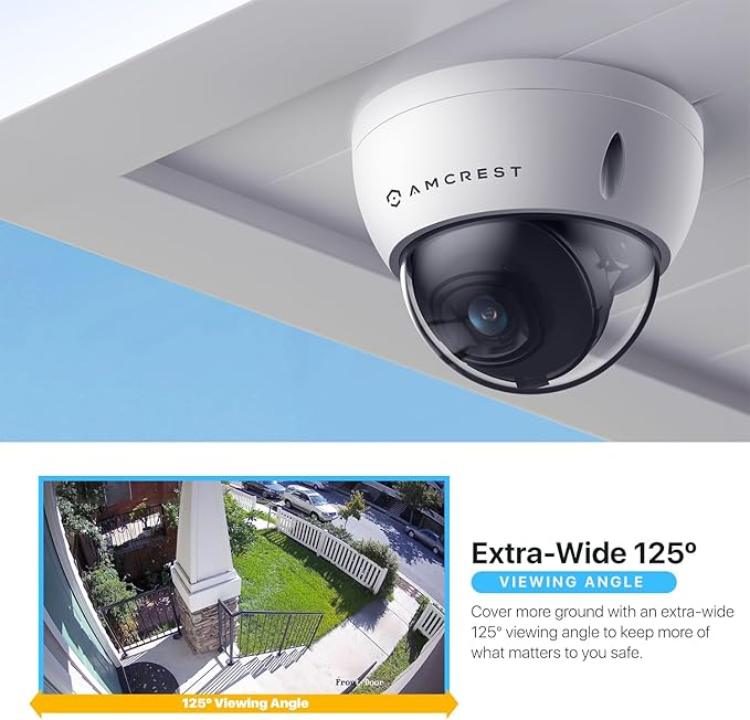 Amcrest UltraHD 4K (8MP) Outdoor Security PoE IP Camera, 3840x2160, 98ft NightVision, 2.8mm Lens, IP67 Weatherproof, IK10 Vandal Resistant Dome, MicroSD Recording, White (IP8M-2493EW-AI-V3)