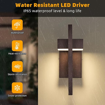 tewei 16.5'' Modern LED Outdoor Wall Sconce, Integrated LED Outdoor Light Fixtures Wall Mount Exterior Lights, Brown Front Porch Outside Lighting for House, Backyard, Warm White 3000K, 2 Pack