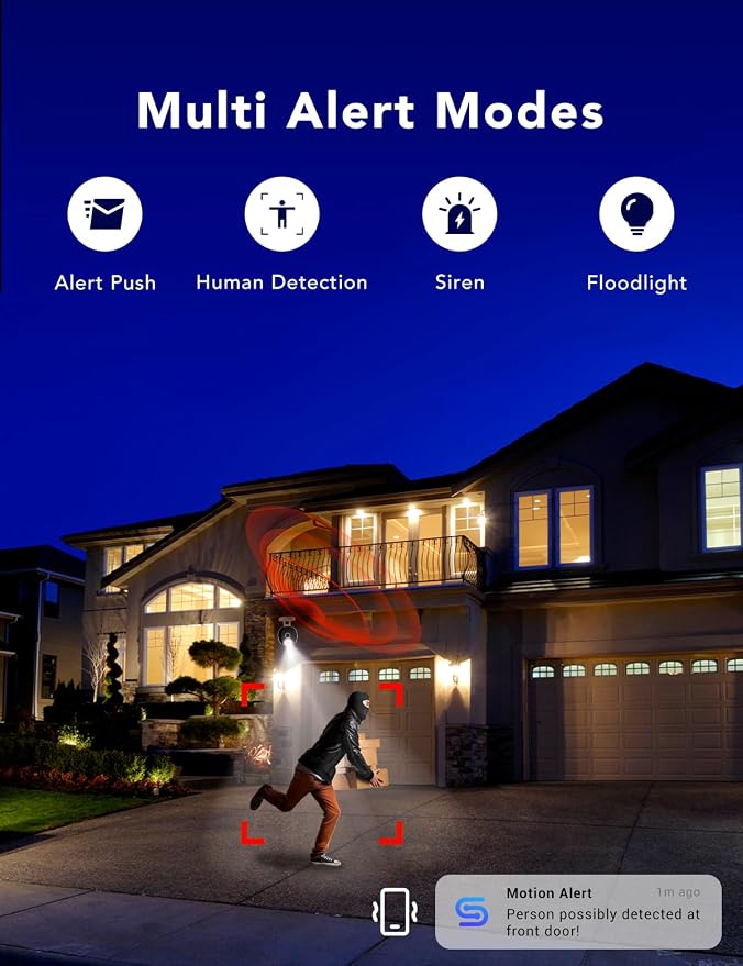 2K Wired Security Camera, Indoor/Outdoor for Home, Pet, Baby, Nanny, IP65 Waterproof Color Night Vision, White Light & Siren, Recording, Motion Detection, Works with Alexa,Plug in, White-4P