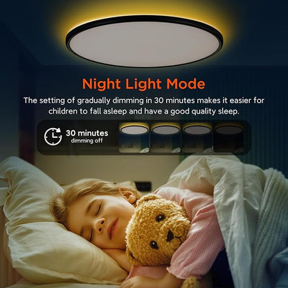 TALOYA Flush Mount Ceiling Light with Remote,3000K-6500K Adjustable,2000K Nightlight,18 Inch, Led Low Profile Ceiling Lights for Bedroom, Living Room, Kitchen, Black