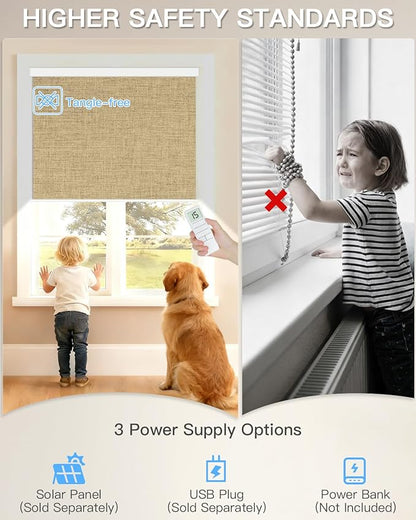 Tokblind Motorized Roller Shade with Remote Control, Blackout Electric Shade for Windows Compatible with Alexa Google via Hub, Rechargeable Smart Window Blind for Home Office (Fabric Dark Coffee)