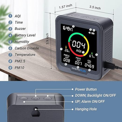 INKBIRDPLUS 6-in-1 Indoor Air Quality Monitor, Detects CO2, PM2.5, PM10, AQI, Temperature and Humidity for Rooms, Cellars, Grow Tents, Offices, etc. (PTH-9A)