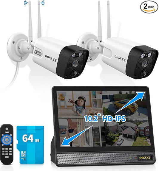 (2026 Update) Wireless WiFi Outdoor Security Camera System with Monitor, Built-in Screen NVR, Dual Antenna Cameras 55% Stronger Signal, 130° Wide Angle, 65ft Night Vision, 2-Way Audio, No Monthly Fee