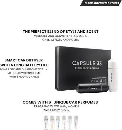 Car Perfume Diffuser, (UPGADED) Air freshener, Waterless Diffuser, Smart Ultrasonic Air Freshener with 6 Premium Fragrances, Automatic (On/Off), Car Gift for Men and Women (Black)