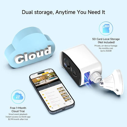 Arenti 340° Pan Wireless Security Camera Outdoor Magnetic, 3MP Battery Powered Wireless Camera for Home Security, Full-Color Night Vision, PIR AI Detection, 2-Way Audio, 2.4G WiFi Works with Alexa