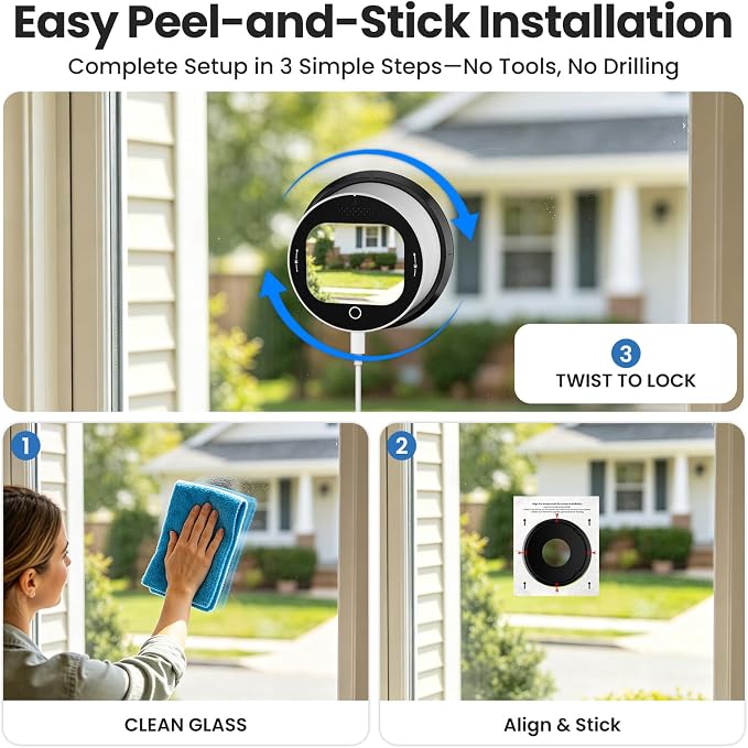 SOLIOM 5MP Window Camera with LCD Touchscreen,Indoor Camera for Home Security Outdoor,24/7 Recording,Anti-Glare Color Night Vision,AI Motion Detection, No-Drill Install for Apartments & Rentals