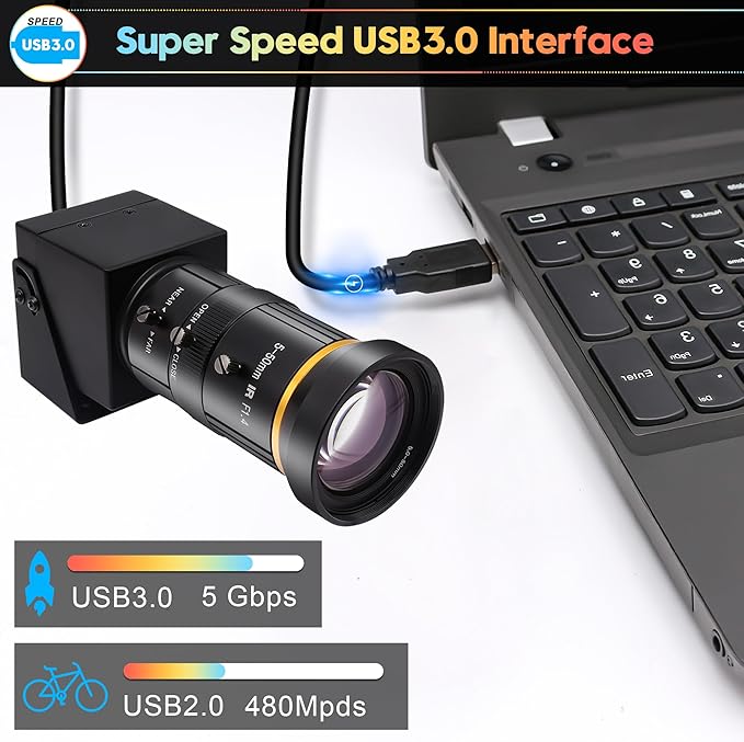 SVPRO 4K 60fps HDMI Camera USB3.0 Streaming Webcam with 5-50mm Manual Telephoto Lens 10X Optical Zoom H.264 Industrial Microscope Close-Ups Camera,USB and HDMI Dual Ouput