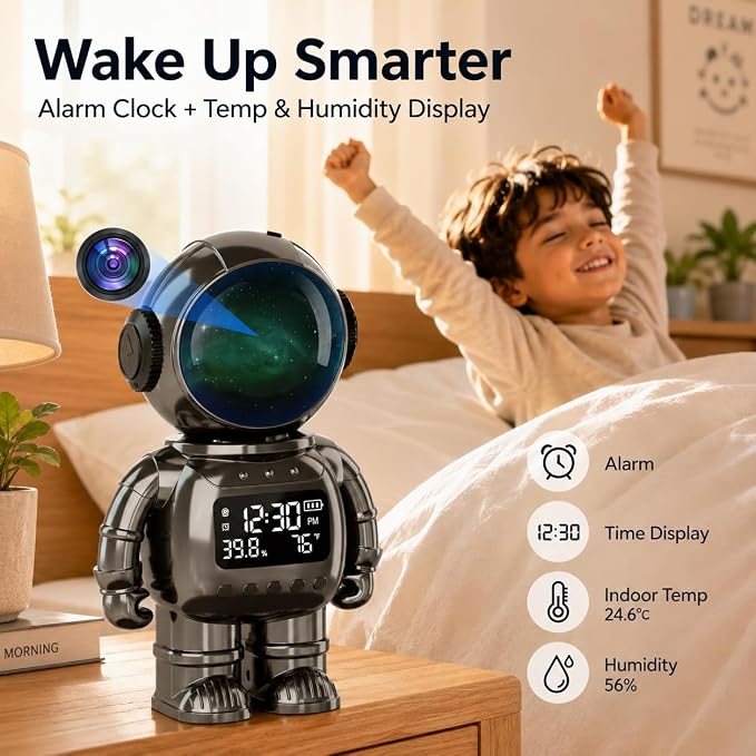 DYPCO Indoor Security Clock Camera with Temperature and Humidity Monitoring, Smart Clock Camera with Alarm Function, Real-Time Alerts for Home Safety