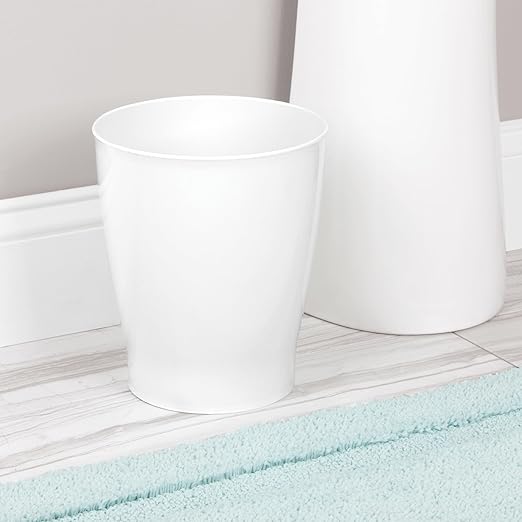 iDesign Small Round Plastic Bathroom Trash Can - Ideal for Bathroom or Office - Set of 2 - White