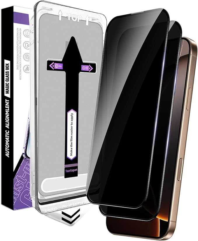 2 Pack for iPhone 16 Pro Max Privacy Screen Protector Tempered Glass for iPhone16ProMax 6.9inch [Auto-Installation] Anti-Spy Private Glass Film No Bubble 9H Hardness Anti-Scratch HD