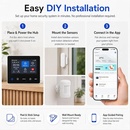 GEN 2 Wireless Home Security System, 16-Piece DIY Alarm Kit for House & Apartment, WiFi & 4G Touchscreen Hub, Door Sensors, Motion Detectors, App Alerts, 120dB Wired Siren, No Monthly Fee
