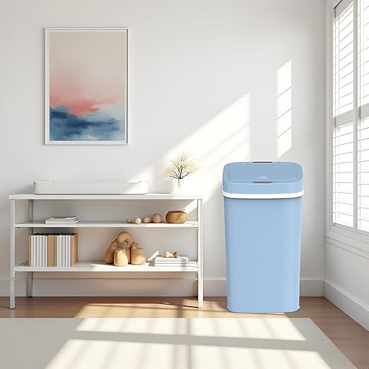 15L Smart Diaper Pail with Motion Sensor Lid | Touchless Hands-Free Baby Diaper Trash Can | Double Locking Seal | Slim Space-Saving Design | Quiet & Durable (Baby Blue)