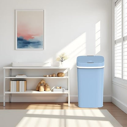 15L Smart Diaper Pail with Motion Sensor Lid | Touchless Hands-Free Baby Diaper Trash Can | Double Locking Seal | Slim Space-Saving Design | Quiet & Durable (Baby Blue)