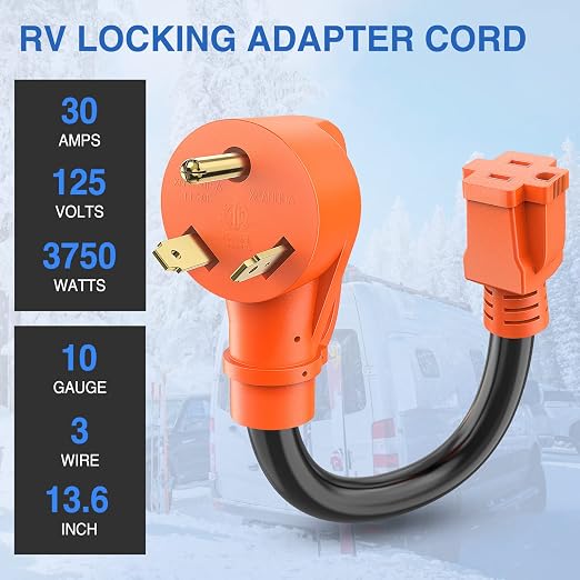 Nilight 30 Amp to 15 Amp RV Power Adapter Cord ETL Listed TT-30P 5-15R