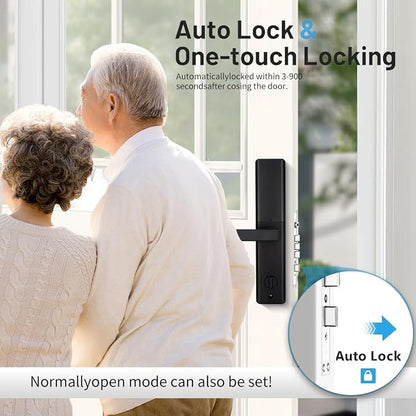Sophies Keyless Entry Smart Lock with Handle, WiFi Door Lock, Tuya APP Control - Front Door Lock with Keypad and Anti-Peeping Password Grey