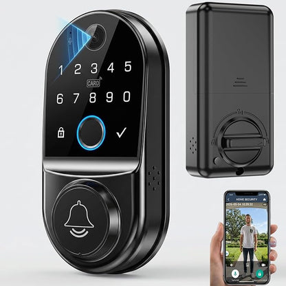 Smart Locks for Front Door: Electronic Keypad Deadbolt with Camera 1080p HD Night Vision & Built-in WiFi & Remote App Control Keyless Entry Digital Fingerprint Door Lock