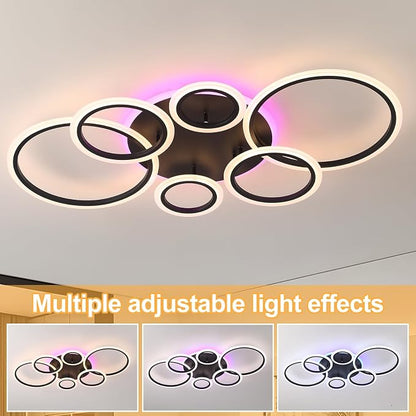 70W LED Ceiling Light, 6-Ring Black Flush Mount Fixture with Remote | Dimmable 3000K-6000K ceiling light with remote, 4200LM,RGB ambient glow,modern fixture for living room, bedroom & dining room