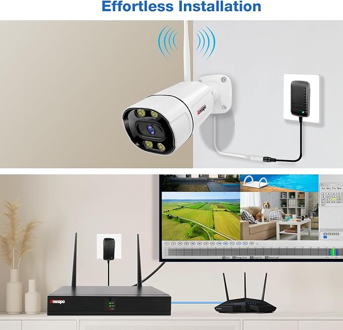 8 Channel Wireless Security Camera System, 8X 3MP WiFi Wired Surveillance Cameras Indoor Outdoor with Two-Way Audio/AI Face/Motion Detection/Color Night Vision, H.265+ 8CH WiFi NVR, 2TB Hard Drive