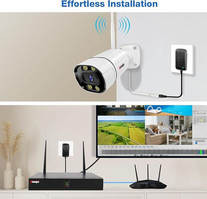 8 Channel Wireless Security Camera System, 8X 3MP WiFi Wired Surveillance Cameras Indoor Outdoor with Two-Way Audio/AI Face/Motion Detection/Color Night Vision, H.265+ 8CH WiFi NVR, 2TB Hard Drive