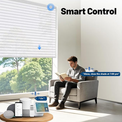 Motorized Cellular Shades with Remote, Smart Cellular Shades Compatible with Apple HomeKit, Alexa & Google Home, Honeycomb Window Blinds for Indoor Windows, Light Filtering Crystal White