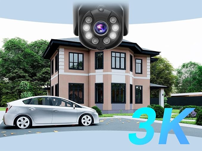 [3k] Security Camera Wireless Outdoor, 5MP PTZ Security Camera, 3k WiFi Camera for Home Security Outside, Human Detection, Two-Way Audio,Color Night Vision, 360° View,C102